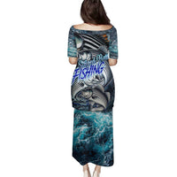 Striped Bass Fishing Family Matching Puletasi and Hawaiian Shirt Bold Ocean Angler Design - Wonder Print Shop