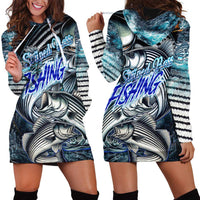 Striped Bass Fishing Hoodie Dress Bold Ocean Angler Design - Wonder Print Shop