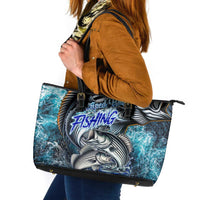 Striped Bass Fishing Leather Tote Bag Bold Ocean Angler Design - Wonder Print Shop