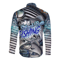 Striped Bass Fishing Long Sleeve Button Shirt Bold Ocean Angler Design - Wonder Print Shop
