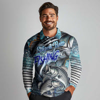 Striped Bass Fishing Long Sleeve Polo Shirt Bold Ocean Angler Design - Wonder Print Shop
