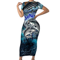 Striped Bass Fishing Short Sleeve Bodycon Dress Bold Ocean Angler Design - Wonder Print Shop