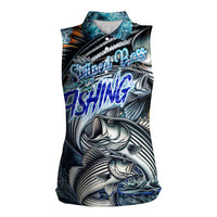 Striped Bass Fishing Women Sleeveless Polo Shirt Bold Ocean Angler Design - Wonder Print Shop
