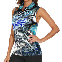 Striped Bass Fishing Women Sleeveless Polo Shirt Bold Ocean Angler Design - Wonder Print Shop