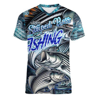 Striped Bass Fishing Women V-Neck T-Shirt Bold Ocean Angler Design - Wonder Print Shop