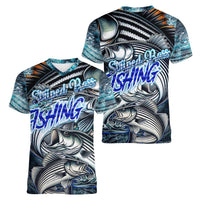 Striped Bass Fishing Women V-Neck T-Shirt Bold Ocean Angler Design - Wonder Print Shop