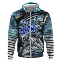 Striped Bass Fishing Zip Hoodie Bold Ocean Angler Design - Wonder Print Shop