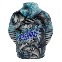 Striped Bass Fishing Zip Hoodie Bold Ocean Angler Design - Wonder Print Shop