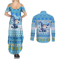 Merry Chrismukkah Couples Matching Summer Maxi Dress and Long Sleeve Button Shirt Jewish Christmas Gnomes and Menorahs - Wonder Print Shop