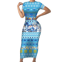 Merry Chrismukkah Family Matching Short Sleeve Bodycon Dress and Hawaiian Shirt Jewish Christmas Gnomes and Menorahs - Wonder Print Shop