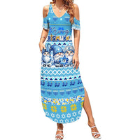 Merry Chrismukkah Family Matching Summer Maxi Dress and Hawaiian Shirt Jewish Christmas Gnomes and Menorahs - Wonder Print Shop