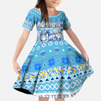 Merry Chrismukkah Kid Short Sleeve Dress Jewish Christmas Gnomes and Menorahs - Wonder Print Shop