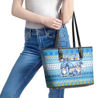 Merry Chrismukkah Leather Tote Bag Jewish Christmas Gnomes and Menorahs - Wonder Print Shop