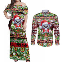 Koala Christmas Couples Matching Off Shoulder Maxi Dress and Long Sleeve Button Shirt Australia Aboriginal Cute Santa Koalas - Wonder Print Shop