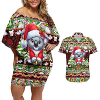Koala Christmas Couples Matching Off Shoulder Short Dress and Hawaiian Shirt Australia Aboriginal Cute Santa Koalas - Wonder Print Shop