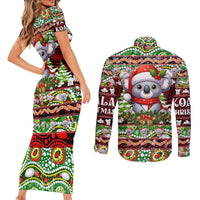 Koala Christmas Couples Matching Short Sleeve Bodycon Dress and Long Sleeve Button Shirt Australia Aboriginal Cute Santa Koalas - Wonder Print Shop