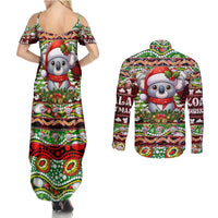 Koala Christmas Couples Matching Summer Maxi Dress and Long Sleeve Button Shirt Australia Aboriginal Cute Santa Koalas - Wonder Print Shop