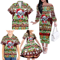 Koala Christmas Family Matching Off The Shoulder Long Sleeve Dress and Hawaiian Shirt Australia Aboriginal Cute Santa Koalas - Wonder Print Shop