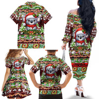 Koala Christmas Family Matching Off The Shoulder Long Sleeve Dress and Hawaiian Shirt Australia Aboriginal Cute Santa Koalas - Wonder Print Shop