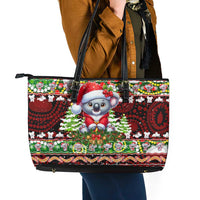 Koala Christmas Leather Tote Bag Australia Aboriginal Cute Santa Koalas - Wonder Print Shop