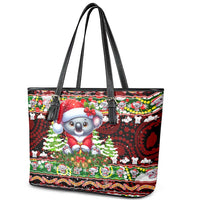 Koala Christmas Leather Tote Bag Australia Aboriginal Cute Santa Koalas - Wonder Print Shop
