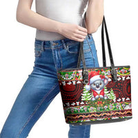 Koala Christmas Leather Tote Bag Australia Aboriginal Cute Santa Koalas - Wonder Print Shop
