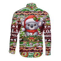 Koala Christmas Long Sleeve Button Shirt Australia Aboriginal Cute Santa Koalas - Wonder Print Shop