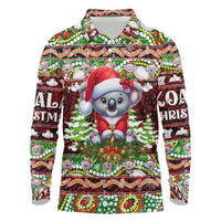 Koala Christmas Long Sleeve Polo Shirt Australia Aboriginal Cute Santa Koalas - Wonder Print Shop