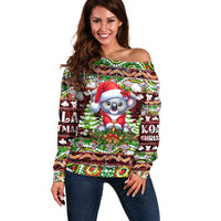 Koala Christmas Off Shoulder Sweater Australia Aboriginal Cute Santa Koalas - Wonder Print Shop