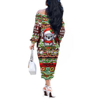 Koala Christmas Off The Shoulder Long Sleeve Dress Australia Aboriginal Cute Santa Koalas - Wonder Print Shop