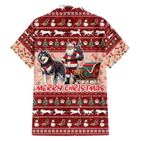 Dog Sled Christmas Family Matching Off The Shoulder Long Sleeve Dress and Hawaiian Shirt Husky Sleigh Ride Design - Wonder Print Shop