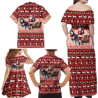 Dog Sled Christmas Family Matching Off Shoulder Maxi Dress and Hawaiian Shirt Husky Sleigh Ride Design - Wonder Print Shop