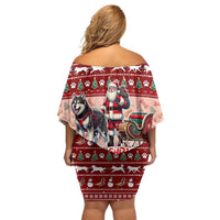 Dog Sled Christmas Family Matching Off Shoulder Short Dress and Hawaiian Shirt Husky Sleigh Ride Design - Wonder Print Shop