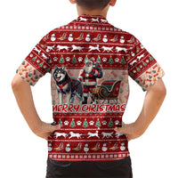 Dog Sled Christmas Family Matching Short Sleeve Bodycon Dress and Hawaiian Shirt Husky Sleigh Ride Design - Wonder Print Shop