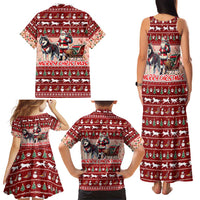 Dog Sled Christmas Family Matching Tank Maxi Dress and Hawaiian Shirt Husky Sleigh Ride Design - Wonder Print Shop