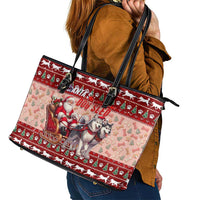 Dog Sled Christmas Leather Tote Bag Husky Sleigh Ride Design - Wonder Print Shop
