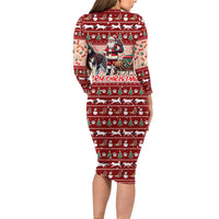 Dog Sled Christmas Long Sleeve Bodycon Dress Husky Sleigh Ride Design - Wonder Print Shop