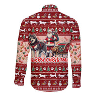 Dog Sled Christmas Long Sleeve Button Shirt Husky Sleigh Ride Design - Wonder Print Shop