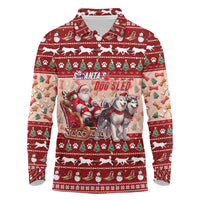 Dog Sled Christmas Long Sleeve Polo Shirt Husky Sleigh Ride Design - Wonder Print Shop