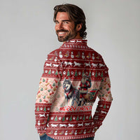 Dog Sled Christmas Long Sleeve Polo Shirt Husky Sleigh Ride Design - Wonder Print Shop