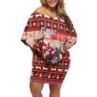 Dog Sled Christmas Off Shoulder Short Dress Husky Sleigh Ride Design - Wonder Print Shop