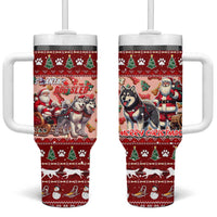 Dog Sled Christmas Tumbler With Handle Husky Sleigh Ride Design - Wonder Print Shop