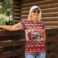 Dog Sled Christmas Women Polo Shirt Husky Sleigh Ride Design - Wonder Print Shop