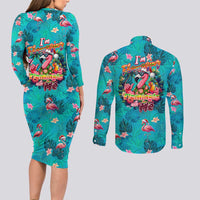 Tropical Flamingo Christmas Couples Matching Long Sleeve Bodycon Dress and Long Sleeve Button Shirt Shaka Shaka Will You Drink With Me - Wonder Print Shop