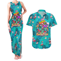 Tropical Flamingo Christmas Couples Matching Tank Maxi Dress and Hawaiian Shirt Shaka Shaka Will You Drink With Me - Wonder Print Shop