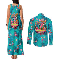 Tropical Flamingo Christmas Couples Matching Tank Maxi Dress and Long Sleeve Button Shirt Shaka Shaka Will You Drink With Me - Wonder Print Shop