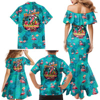 Tropical Flamingo Christmas Family Matching Mermaid Dress and Hawaiian Shirt Shaka Shaka Will You Drink With Me - Wonder Print Shop