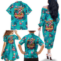 Tropical Flamingo Christmas Family Matching Off The Shoulder Long Sleeve Dress and Hawaiian Shirt Shaka Shaka Will You Drink With Me - Wonder Print Shop