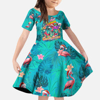 Tropical Flamingo Christmas Kid Short Sleeve Dress Shaka Shaka Will You Drink With Me - Wonder Print Shop