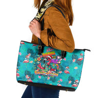 Tropical Flamingo Christmas Leather Tote Bag Shaka Shaka Will You Drink With Me - Wonder Print Shop